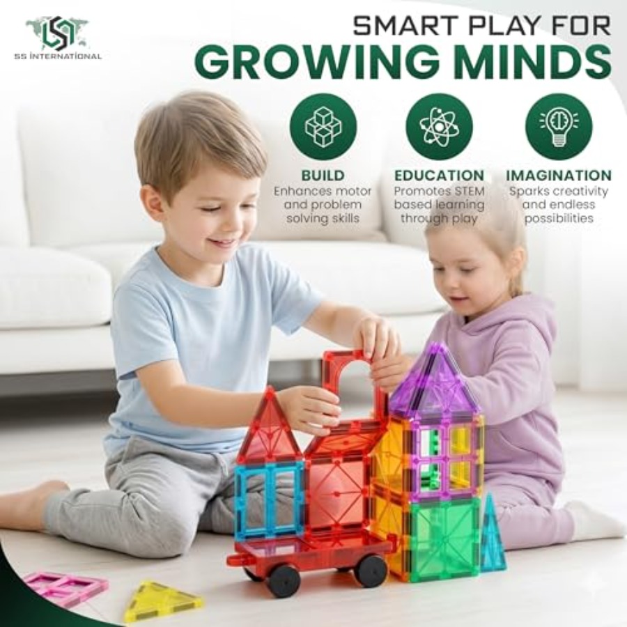 Magnetic Tiles Construction Se - Magnetic Building Tiles Set 100Pcs 评论和价格